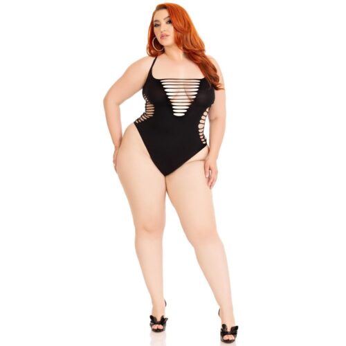 Leg Avenue Shredded Thong Bodysuit Black Plus Size