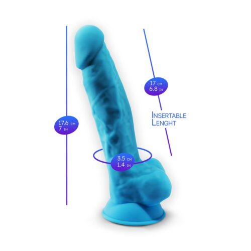 SilexD 7 inch Realistic Silicone Dual Density Dildo with Suction Cup and Balls Blue