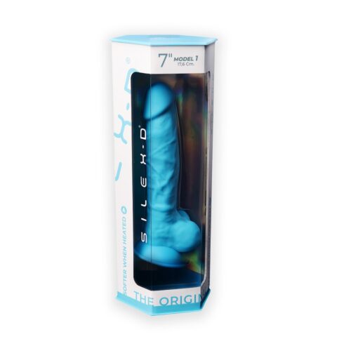 SilexD 7 inch Realistic Silicone Dual Density Dildo with Suction Cup and Balls Blue